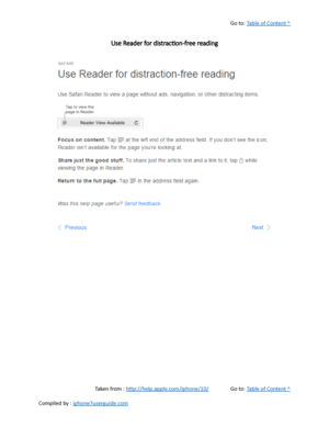 Page 165Go to:  Table of Content ^
Use Reader for distraction-free reading
Taken from :  http://help.apple.com/iphone/10/ Go to:  Table of Content ^
Compiled by :  iphone7userguide.com  