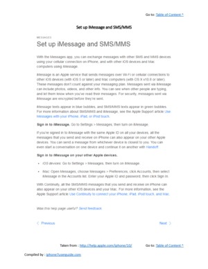 Page 170Go to:  Table of Content ^
Set up iMessage and SMS/MMS
Taken from :  http://help.apple.com/iphone/10/ Go to:  Table of Content ^
Compiled by :  iphone7userguide.com  