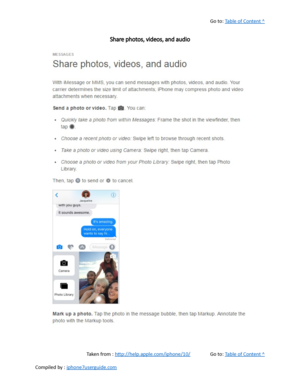 Page 174Go to:  Table of Content ^
Share photos, videos, and audio
Taken from :  http://help.apple.com/iphone/10/ Go to:  Table of Content ^
Compiled by :  iphone7userguide.com  