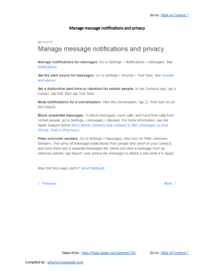 Page 185Go to:  Table of Content ^
Manage message notifications and privacy
Taken from :  http://help.apple.com/iphone/10/ Go to:  Table of Content ^
Compiled by :  iphone7userguide.com  