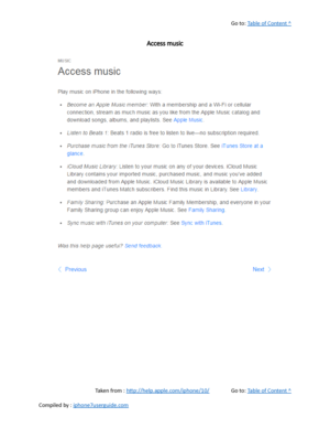 Page 188Go to:  Table of Content ^
Access music
Taken from :  http://help.apple.com/iphone/10/ Go to:  Table of Content ^
Compiled by :  iphone7userguide.com  