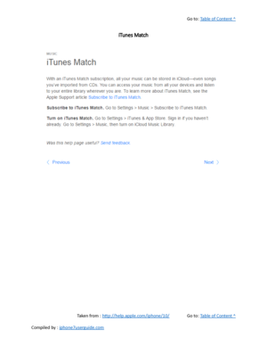 Page 205Go to:  Table of Content ^
iTunes Match
Taken from :  http://help.apple.com/iphone/10/ Go to:  Table of Content ^
Compiled by :  iphone7userguide.com  