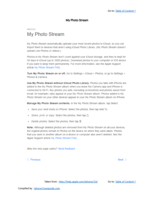 Page 246Go to:  Table of Content ^
My Photo Stream
Taken from :  http://help.apple.com/iphone/10/ Go to:  Table of Content ^
Compiled by :  iphone7userguide.com  