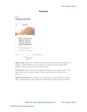 Page 292Go to:  Table of Content ^
Read stories
Taken from :  http://help.apple.com/iphone/10/ Go to:  Table of Content ^
Compiled by :  iphone7userguide.com  