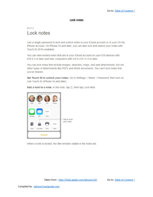 Page 324Go to:  Table of Content ^
Lock notes
Taken from :  http://help.apple.com/iphone/10/ Go to:  Table of Content ^
Compiled by :  iphone7userguide.com  