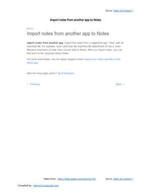 Page 326Go to:  Table of Content ^
Import notes from another app to Notes
Taken from :  http://help.apple.com/iphone/10/ Go to:  Table of Content ^
Compiled by :  iphone7userguide.com  