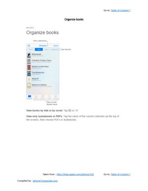 Page 350Go to:  Table of Content ^
Organize books
Taken from :  http://help.apple.com/iphone/10/ Go to:  Table of Content ^
Compiled by :  iphone7userguide.com  