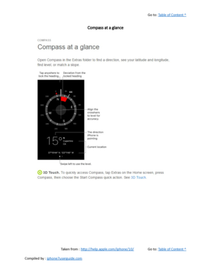 Page 404Go to:  Table of Content ^
Compass at a glance
Taken from :  http://help.apple.com/iphone/10/ Go to:  Table of Content ^
Compiled by :  iphone7userguide.com  