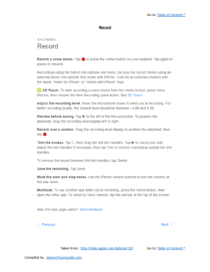 Page 409Go to:  Table of Content ^
Record
Taken from :  http://help.apple.com/iphone/10/ Go to:  Table of Content ^
Compiled by :  iphone7userguide.com  