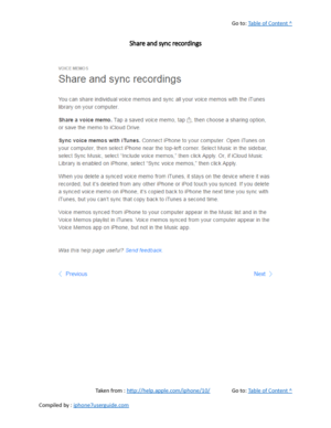 Page 411Go to:  Table of Content ^
Share and sync recordings
Taken from :  http://help.apple.com/iphone/10/ Go to:  Table of Content ^
Compiled by :  iphone7userguide.com  