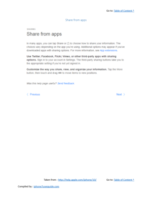 Page 426Go to:  Table of Content ^
Share from apps
Taken from :  http://help.apple.com/iphone/10/ Go to:  Table of Content ^
Compiled by :  iphone7userguide.com  