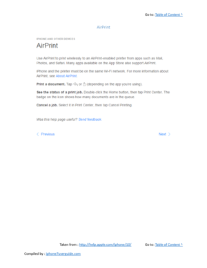 Page 433Go to:  Table of Content ^
AirPrint
Taken from :  http://help.apple.com/iphone/10/ Go to:  Table of Content ^
Compiled by :  iphone7userguide.com  