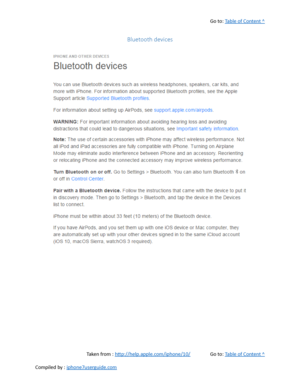 Page 437Go to:  Table of Content ^
Bluetooth devices
Taken from :  http://help.apple.com/iphone/10/ Go to:  Table of Content ^
Compiled by :  iphone7userguide.com  