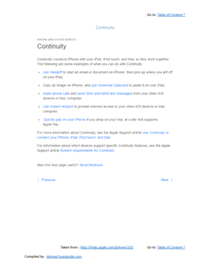 Page 439Go to:  Table of Content ^
Continuity
Taken from :  http://help.apple.com/iphone/10/ Go to:  Table of Content ^
Compiled by :  iphone7userguide.com  