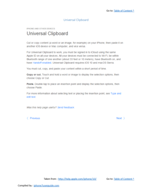 Page 441Go to:  Table of Content ^
Universal Clipboard
Taken from :  http://help.apple.com/iphone/10/ Go to:  Table of Content ^
Compiled by :  iphone7userguide.com  