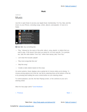 Page 454Go to:  Table of Content ^
Music
Taken from :  http://help.apple.com/iphone/10/ Go to:  Table of Content ^
Compiled by :  iphone7userguide.com  