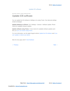Page 475Go to:  Table of Content ^
Update iOS software
Taken from :  http://help.apple.com/iphone/10/ Go to:  Table of Content ^
Compiled by :  iphone7userguide.com  