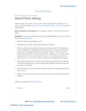 Page 476Go to:  Table of Content ^
Reset iPhone settings
Taken from :  http://help.apple.com/iphone/10/ Go to:  Table of Content ^
Compiled by :  iphone7userguide.com  