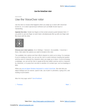 Page 493Go to:  Table of Content ^
Use the VoiceOver rotor
Taken from :  http://help.apple.com/iphone/10/ Go to:  Table of Content ^
Compiled by :  iphone7userguide.com  