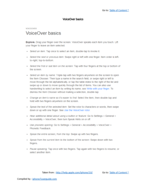 Page 494Go to:  Table of Content ^
VoiceOver basics
Taken from :  http://help.apple.com/iphone/10/ Go to:  Table of Content ^
Compiled by :  iphone7userguide.com  