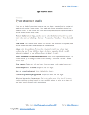 Page 502Go to:  Table of Content ^
Type onscreen braille
Taken from :  http://help.apple.com/iphone/10/ Go to:  Table of Content ^
Compiled by :  iphone7userguide.com  