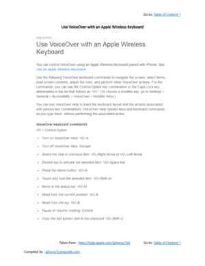 Page 504Go to:  Table of Content ^
Use VoiceOver with an Apple Wireless Keyboard
Taken from :  http://help.apple.com/iphone/10/ Go to:  Table of Content ^
Compiled by :  iphone7userguide.com  