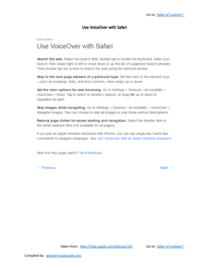 Page 512Go to:  Table of Content ^
Use VoiceOver with Safari
Taken from :  http://help.apple.com/iphone/10/ Go to:  Table of Content ^
Compiled by :  iphone7userguide.com  