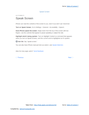 Page 520Go to:  Table of Content ^
Speak Screen
Taken from :  http://help.apple.com/iphone/10/ Go to:  Table of Content ^
Compiled by :  iphone7userguide.com  