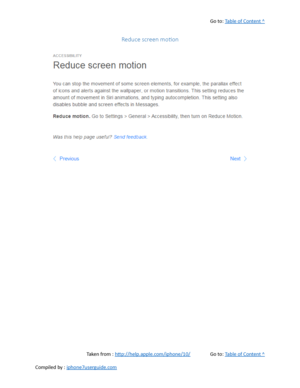 Page 524Go to:  Table of Content ^
Reduce screen motion
Taken from :  http://help.apple.com/iphone/10/ Go to:  Table of Content ^
Compiled by :  iphone7userguide.com  