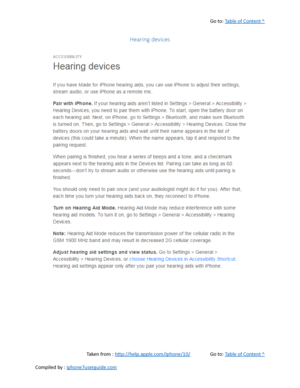 Page 528Go to:  Table of Content ^
Hearing devices
Taken from :  http://help.apple.com/iphone/10/ Go to:  Table of Content ^
Compiled by :  iphone7userguide.com  