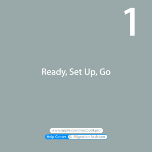 Page 7Help Center       Migration Assistant 
www.apple.com/macbookpro 
Ready, Set Up, Go
1 