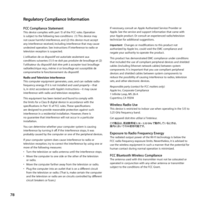 Page 7878
Regulatory Compliance Information
Regulatory Compliance Information
FCC Compliance StatementThis	device	complies	with	part	15	of	the	FCC	rules. 	Operation	
is	subject	to	the	following	two	conditions: 		(1)	This	device	may	
not	cause	harmful	interference, 	and	(2)	this	device	must	accept	
any	interference	received, 	including	interference	that	may	cause	
undesired	operation. 	See	instructions	if	interference	to	radio	or	
television	reception	is	suspected.
L‘utilisation	de	ce	dispositif	est	autorisée...