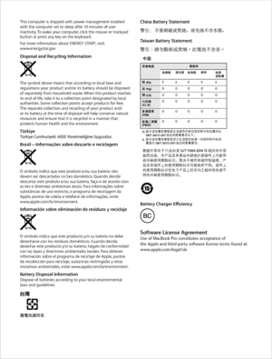 Page 3This computer is shipped with power management enabled with the computer set to sleep after 10 minutes of user inactivity. To wake your computer, click the mouse or trackpad button or press any key on the keyboard. For more information about ENERGY STAR®, visit:  www.energystar.govDisposal and Recycling Information
The symbol above means that according to local laws and regulations your product and/or its battery should be disposed of separately from household waste. When this product reaches its end of...