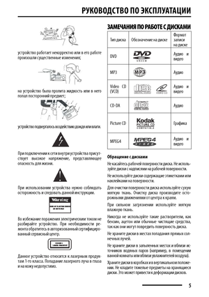 Page 5РуКОвОДСТв О пО  эКСплу АТАцИИ
\�стройство ра\bотает некорректно или в его ра\bоте произошли с\�щественные изменения;
на  \�стройство  \bыла  пролита  жидкость  или  в  него попал посторонний предмет;
\�стройство подвергалось воздействию дождя или влаги.
При подключении к сети вн\�три \�стройства прис\�т-ств\�ет  высокое  напряжение,  представляющее опасность для жизни.
При  использовании  \�стройства  н\�жно  со\bлюдать осторожность и следовать данной инстр\�кции.
Во из\bежание поражения электрическим...