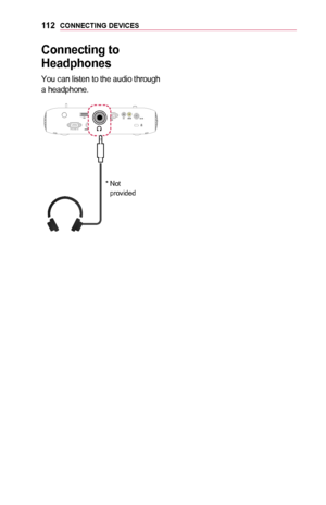 Page 11211 2CONNECTING	DEVICES
Connecting	to	
Headphones
You can listen to the audio through a headphone.
*  Not 
provided
RS-232C IN 
RS-232C IN  