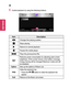 Page 6666
5 Control playback by using the following buttons.
USB STORAGE DEVICEPage 1/1Drive1
Q.MENU002. - B02.mp3
Page 1/1PAGE Page Change
Option HideExit
Butterfly_...
03:25
Music List
ItemDescription
 Changes the playing position.
Stops playing.
Returns to normal playback.
Pauses the media player.
 Plays the previous/next file.
Reduces power consumption by adjusting peak screen brightness. (If the screen shows a low battery message, Energy Saving will be changed Maximum mode and will be disabled)
OptionSets...