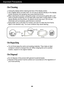 Page 4Important Precautions
3
On Cleaning
Unplug the display before cleaning the face of the display screen.
Use a slightly damp (not wet) cloth. Do not use an aerosol directly on the display
screen because over-spraying may cause electrical shock.
When cleaning the product, unplug the power cord and scrub gently with a soft
cloth to prevent scratching. Do not clean with a wet cloth or spray water or other
liquids directly onto the product. An electric shock may occur. (Do not use
chemicals such as benzene,...