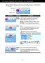 Page 17A16
On Screen Display(OSD) Selection and Adjustment 
Icons
Menu Name
Sub-menu Name
Main menu Sub menu Description
MOVIEINTERNET
NORMAL
DEMO
USER
The OSD screen will appear when you touch the                   button on the left bottom of
the monitor.
INTERNET: For text images (Word processing etc.)
Select the           sub-menu using the AUTO/SET
buttonand save the YESvalue using the      ,  
buttons.SAVE
MOVIE: For animation images in videos or movies 
This is under normal operating conditions.
This is...