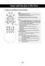 Page 88
ARC To select the image size of the screen.• When TV / AV mode: Spectacle, Original, 4:3, 16:9, 14:9, Zoom1, Zoom2 • When RGB/DVI /Componentmode: 4:3, 16:9
I/II: Bilingual choice and sound mode selection
[TV]
To switch from Stereoto Monosound in case of stereo transmission,or from Nicam Stereoto Nicam Mono, in case of digital transmission.to switch from Nicam DualIto Nicam Dual IIor Nicam Dual
I+IIin case of Nicam Dual transmission.
to choose between DualI, Dual IIor Dual I+IIin case of
bilingual...