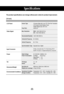 Page 4443
Specifications
The product specifications can change without prior notice for product improvement.
[19 inch]
Screen Type19 inches Wide (48.14 cm) TFT (Thin Film Transistor) 
LCD (Liquid Crystal Display) Panel
Visible diagonal size: 48.14 cm
Pixel Pitch0.285 mm
Max. Resolution RGB : 1440 X 900 @75 Hz 
DVI : 1440 X 900 @60 Hz 
Recommended Resolution1440 X 900 @60 Hz 
Horizontal Frequency28 - 83 kHz
Vertical Frequency56 - 75 Hz
Synchronization TypeSeparate Sync, Digital
S-Video, Composite video, TV,...