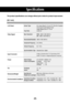 Page 4544
Specifications
The product specifications can change without prior notice for product improvement.
[20.1 inch]
Screen Type20.1 inches Wide (51.113 cm) TFT (Thin Film Transistor) 
LCD (Liquid Crystal Display) Panel
Visible diagonal size: 51.113 cm
Pixel Pitch0.258 mm
Max. Resolution RGB : 1680 X 1050 @60 Hz 
DVI : 1680 X 1050 @60 Hz
Recommended Resolution1680 X 1050 @60 Hz
Horizontal Frequency28 - 83 kHz
Vertical Frequency56 - 75 Hz
Synchronization TypeSeparate Sync, Digital
S-Video, Composite video,...