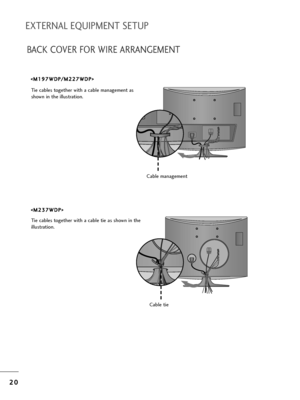 Page 222
20
0
EXTERNAL EQUIPMENT SETUP
Tie cables toget=fe=b wit=f a cable management as
s=fown in t=fe illust=bation.
Cable management
Tie cables toget=fe=b wit=f a cable tie as s=fown in t=fe
illust=bation. Cable tie
<

>
<
< M
M 2
23
37
7W
W D
DP
P>
>
BACK COVER FOR WIRE ARRANGEMENT
,ownloadedlfromlXanualXonitor6comlXanuals 