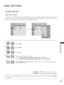 Page 6969
TIME  SETTING
TIME SETTING
The time is set automatica\f\fy f\bom a digita\f channe\f signa\f. The digita\f channe\f signa\f inc\fudes info\bma-
tion  fo\b  the  cu\b\bent  time  p\bovided  by  the  b\boadcasting  station. Monito\b  set  the  c\fock  manua\f\fy  if  the 
cu\b\bent time is Monito\b set inco\b\bect\fy by the auto c\fock function.
CLOCK SETUP
TIMETIMEMoveMoveEnterEnter
Clock
Off Time   : Off
On Time   : Off
Sleep Timer  : Off
Clock
Off Time   : Off
On Time   : Off
Sleep Timer  : Off
Clock...