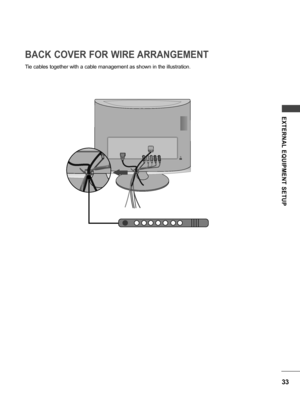 Page 3333
EXTERNAL  EQUIPMENT  SETUP
BACK COVER FOR WIRE ARRANGEMENT
Tie cables together with a cable management as shown in the illustration.
   