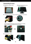 Page 7A5
Connecting the Display
Disassembling the stand
1.Put a cushion or soft cloth on a flat
surface.
3.Change your lock on the product as it follows and turn it in the arrow direction.
2.Place the monitor face down on the
cushion or soft cloth.
If you cant release the stand base even the locking knob is at a release
position, Please push the indicated knob down and retry it.
4.Pull out the stand to remove.
 