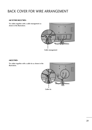 Page 2221
BACK COVER FOR WIRE ARRANGEMENT
Tie cables together with a cable management as
shown in the illustration.
Cable management
Tie cables together with a cable tie as shown in the
illustration.
Cable tie
< 
>
< 
>
DownloadedufromuManualMonitor.comuManuals 