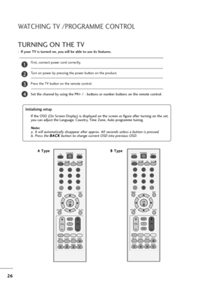 Page 2726
First, connect power cord correctly. 
Turn on power by pressing the power button on the product.
Press the TV button on the remote control.
Set the channel by using the PR+ / - buttons or number buttons on the remote control. 
A A 
 T
Ty
yp
pe
e
2
1
OK 
MENU EXIT
GUIDE
RATIO
123
456
789
0
Q.VIEWLIST
TV INPUTD/A
POWER
VOL PR
INDEX
SLEEP
HOLDREVEAL
SUBTITLEUPDATE
I/IIMUTETEXT
BACK
FAV
TIME
INFO   i
TV/RADIO
*
?
B B 
 T
Ty
yp
pe
e
OK 
MENU EXIT
GUIDE
RATIO
123
456
789
0
Q.VIEWLIST
TV/PC INPUTPOWER
VOL...