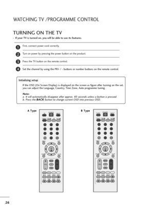 Page 2726
First, connect power cord correctly. 
Turn on power by pressing the power button on the product.
Press the TV button on the remote control.
Set the channel by using the PR+ / - buttons or number buttons on the remote control. 
A A 
 T
Ty
yp
pe
e
2
1
OK 
MENU EXIT
GUIDE
RATIO
123
456
789
0
Q.VIEWLIST
TV INPUTD/A
POWER
VOL PR
INDEX
SLEEP
HOLDREVEAL
SUBTITLEUPDATE
I/IIMUTETEXT
BACK
FAV
TIME
INFO   i
TV/RADIO
*
?
B B 
 T
Ty
yp
pe
e
OK 
MENU EXIT
GUIDE
RATIO
123
456
789
0
Q.VIEWLIST
TV/PC INPUTPOWER
VOL...