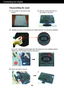 Page 6A5
Connecting the Display
Disassembling the stand
1.Put a cushion or soft cloth on a flat
surface.
3.Change your lock on the product as it follows and turn it in the arrow direction.
2.Place the monitor face down on
the cushion or soft cloth.
If you cant release the stand base even the locking rib is at a release position,
Please push the indicated rib down and retry it.
4.Pull out the stand to remove.
 