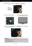 Page 76
Connecting the Display
IMPORTANTThis picture depicts the general model of connection. Your monitor may differ from the
items shown in the picture.
Do not carry the product upside down holding only the stand base. The product may fall
and get damaged or cause injury.
4.Then fold the screw handle flat. 5.Once assembled take the monitor
up carefully and face the front side.
6.To disconnect the Stand Basefrom the Stand Body, unfold the screw handle
and turn it to the left. 
3.Turn the screw to the right to...